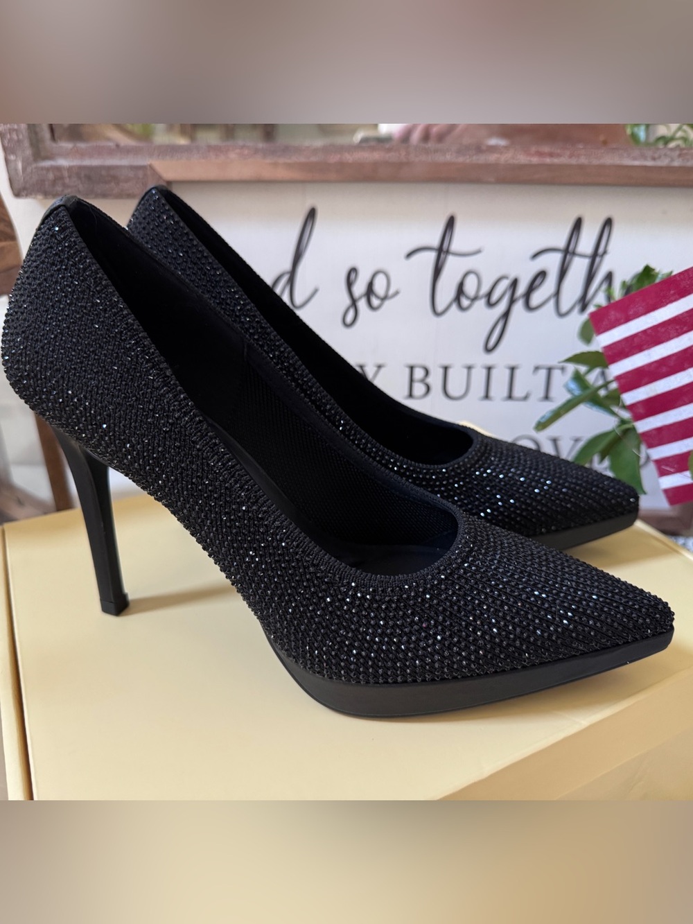Cosy Island StyleFlex Heeled Platform Pump black "rhinestone" 8.5 Medium NIB!